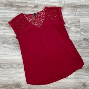 Burgundy blouse with lace detailing